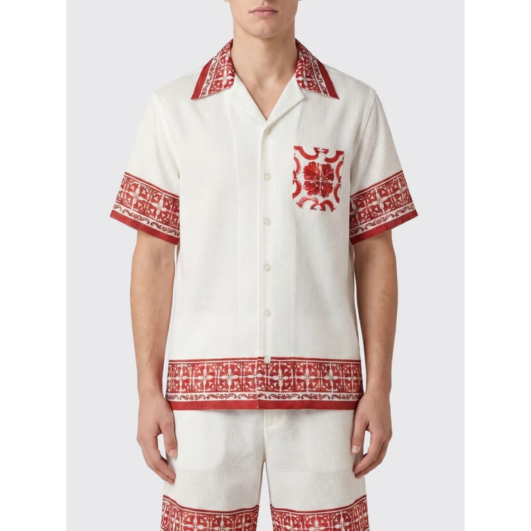 Short-Sleeve Silk Bowling Shirt with Majolica Print (G5JH9THI135IP5DQ)