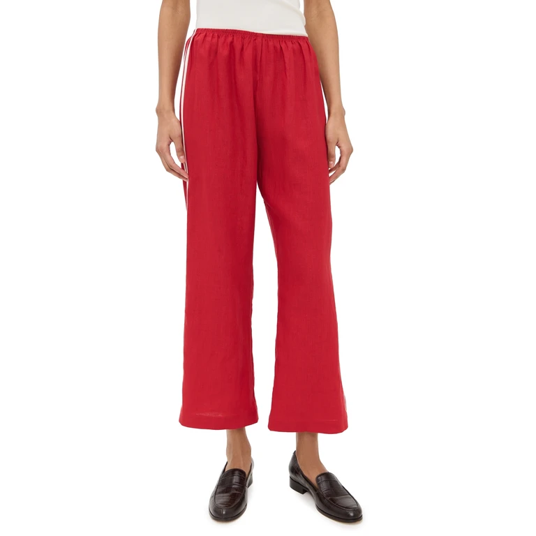 DONNI. The Linen Stripe Crop Racer Pants Bell Pepper M