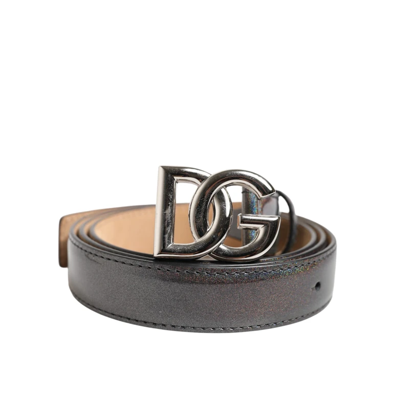 Dolce & Gabbana Metallic Leather Silver Tone Logo Buckle Belt - Men