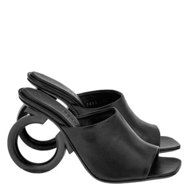 Ferragamo Astro Nappa Heeled Mules, Size 7 C
