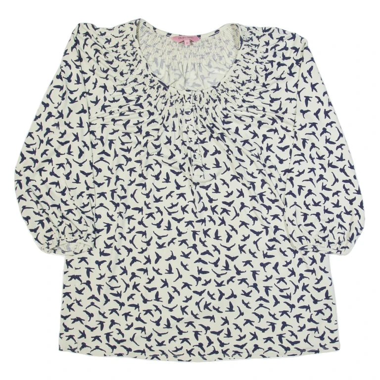 PHASE EIGHT Bird Deisgn Womens Printed Top Cream Long Sleeve UK 12