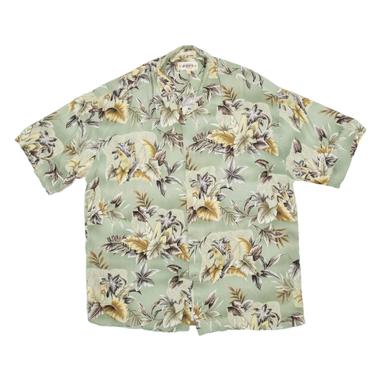 CAMPIA Womens Hawaiian Shirt Green Viscose Floral XL