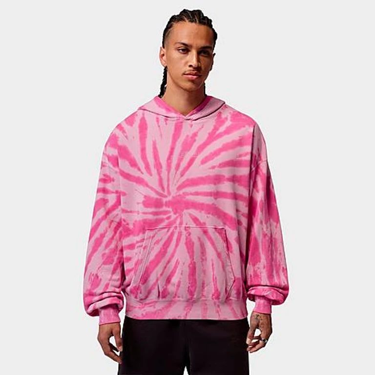 Nike Men's Jordan Brooklyn Fleece Tie-Dye Festival Pullover Hoodie in Iced Carmine/Pinksicle/Pale Ivory Size: XS