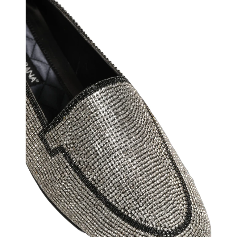 Dolce & Gabbana Silver Crystal Embellished Men Loafers Shoes Leather - Men