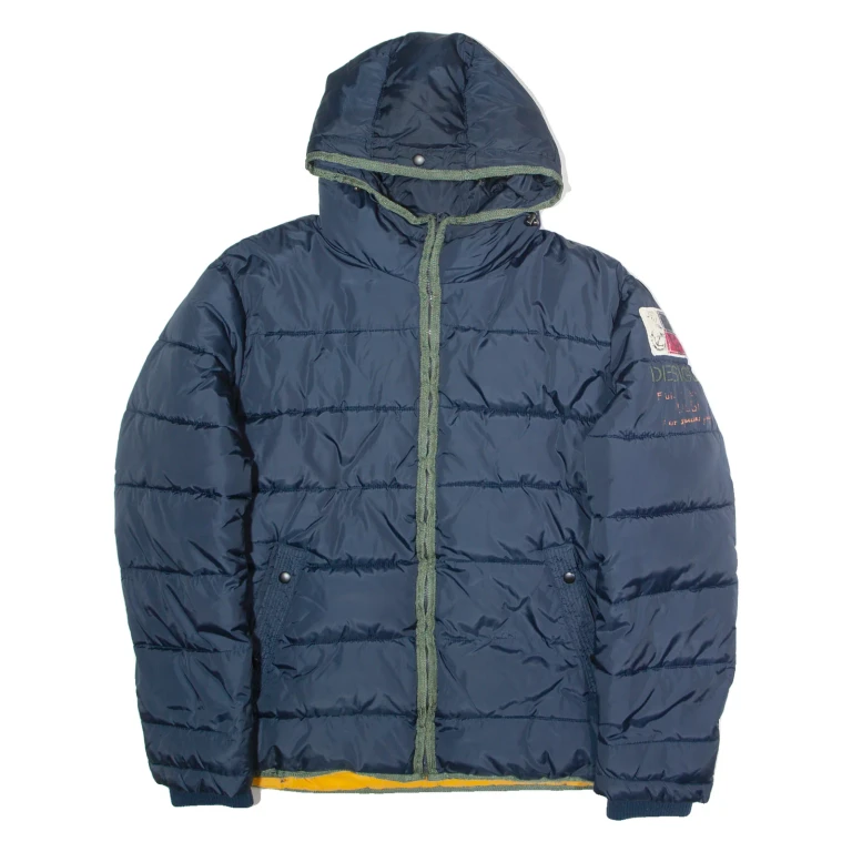 DESIGUAL Mens Puffer Jacket Blue Hooded 2XL