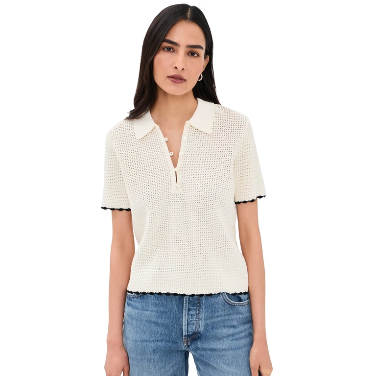 FRAME The Daybreak Polo Top Cream Multi XL