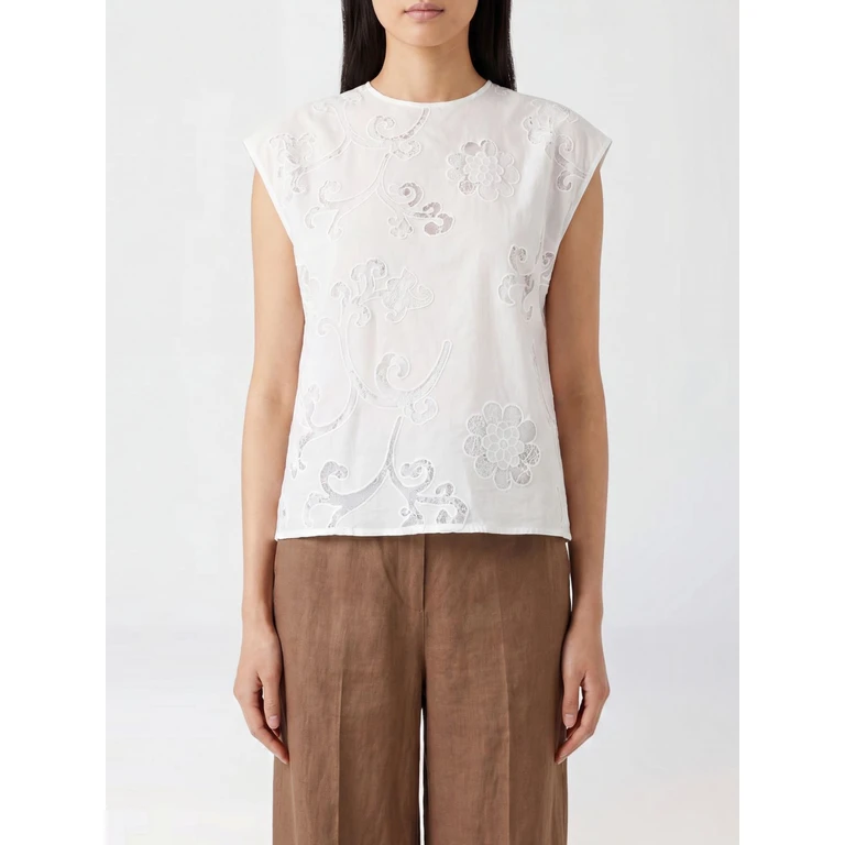 Short-Sleeved Embroidered Cotton and Lace Top (S6SL01A030)