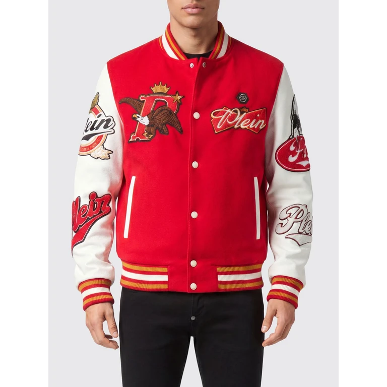 Bicolor Wool Cloth Varsity Bomber Jacket with Embroidered Patches (AAECMRB2930PTE120N13)