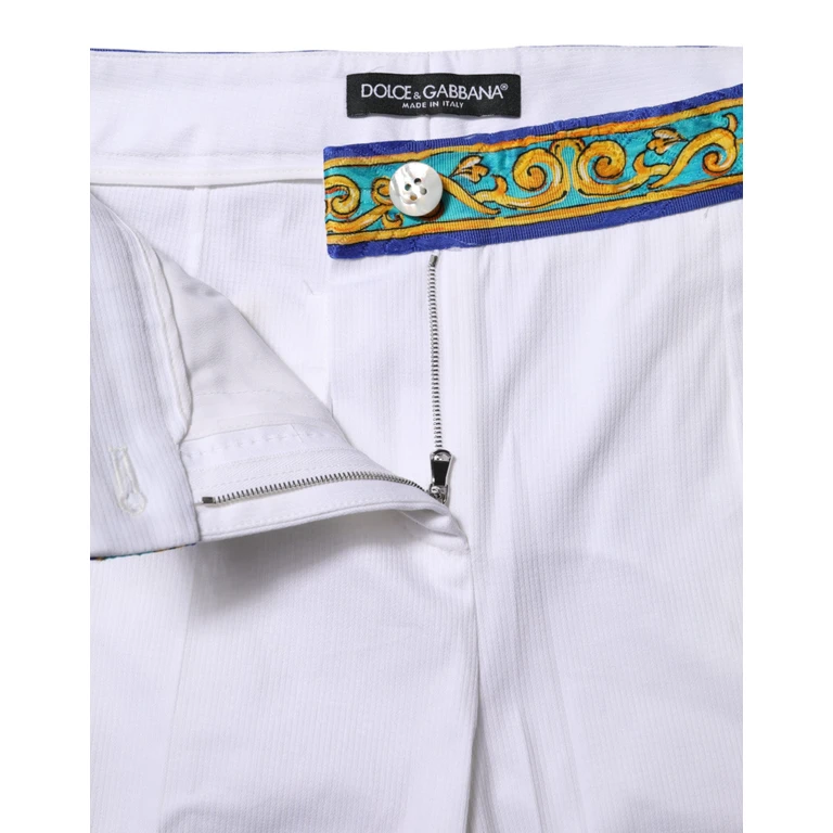 Dolce & Gabbana White Cotton Mid Waist Tapered Trouser Pants Silk Viscose Elastane - Women