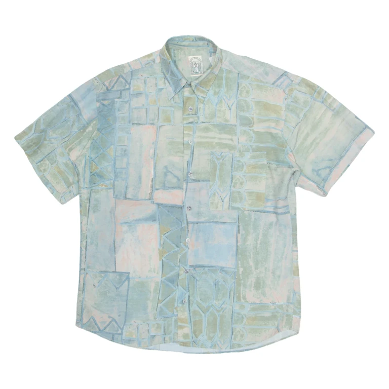JEAN CHATEL Womens Printed Shirt Green Collared Off Shoulder Crazy Pattern L