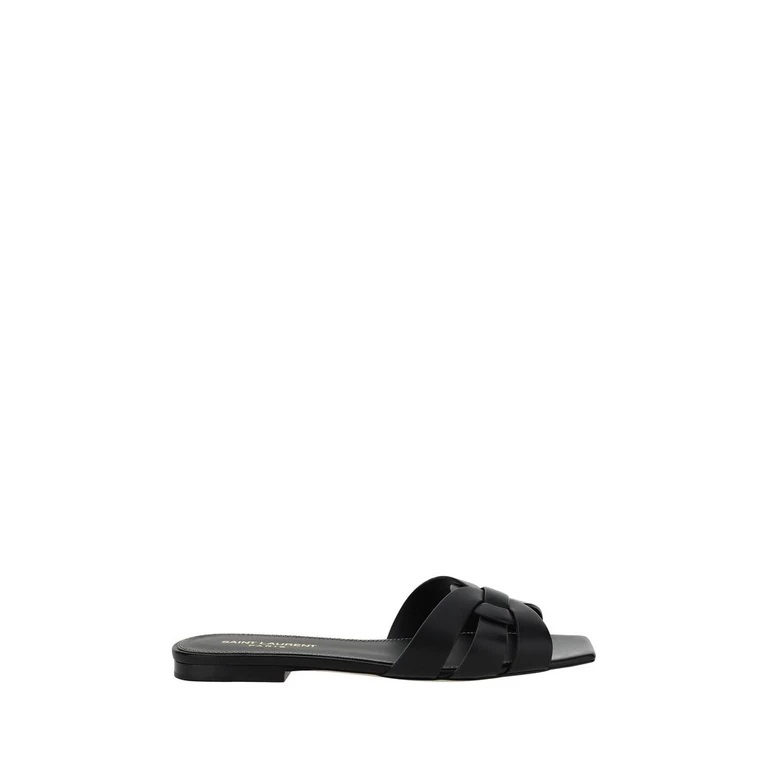 Saint Laurent Black Calf Leather Bos Taurus Strap-On Sandals - Women
