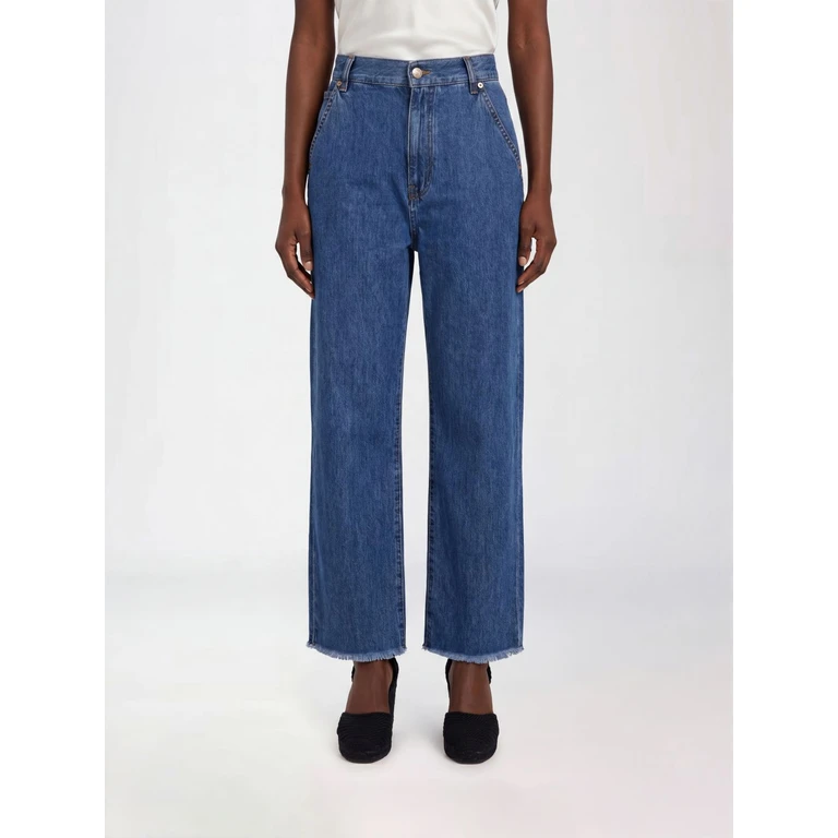 High-Waisted Cropped Jeans in Cotton Denim with Patch Pockets (WTR91DBL20W043)