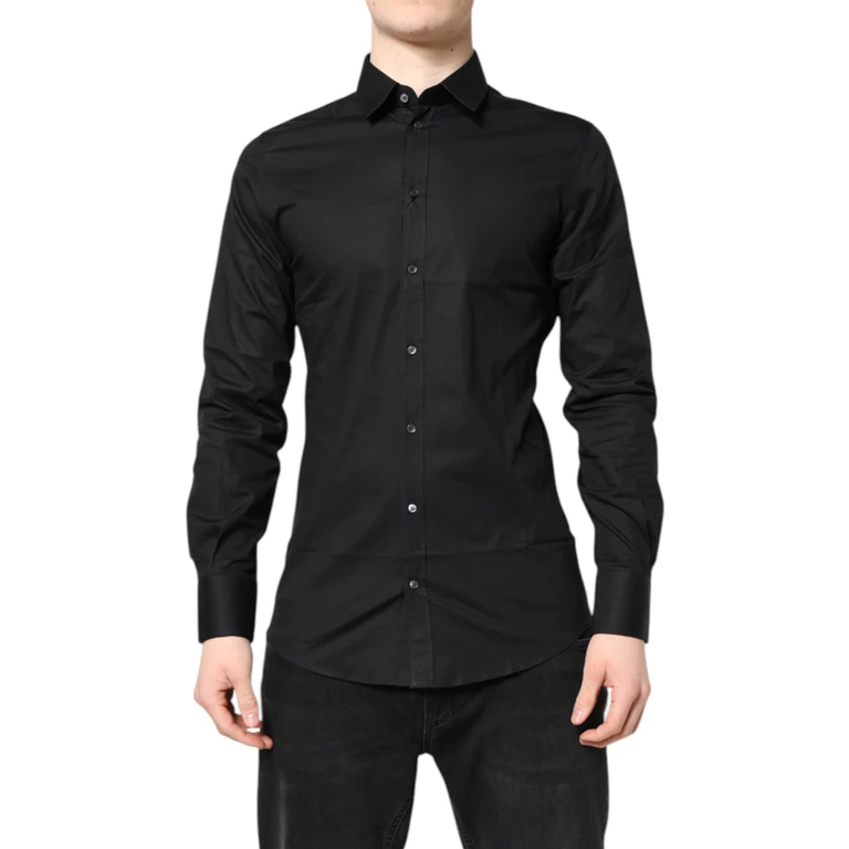 Dolce & Gabbana Black Gold Cotton Long Sleeves Dress Shirt Elastane - Men