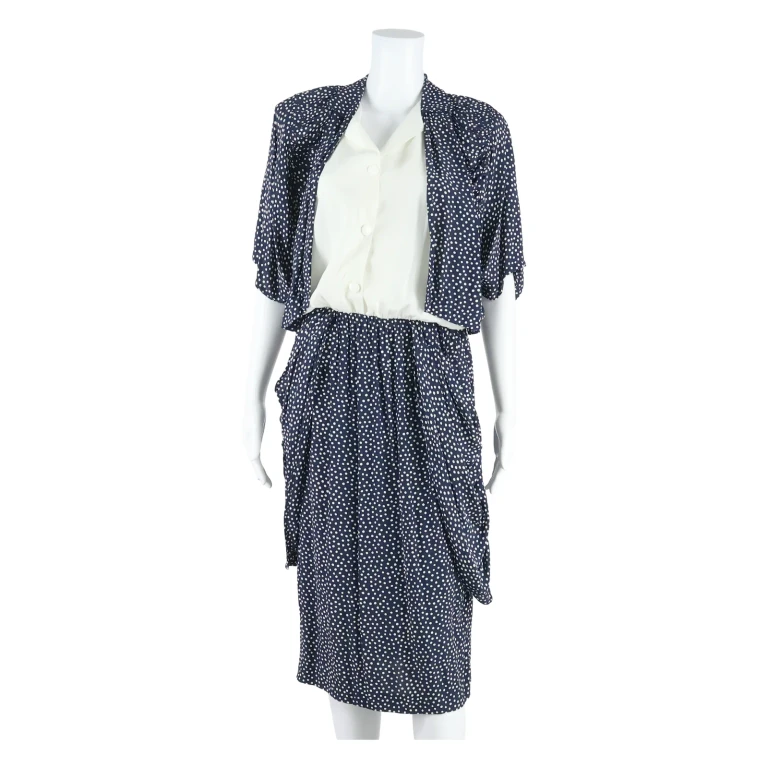 PHILIPPE GARAT Womens Pencil Dress Blue Viscose 90s Polka Dot Midi S