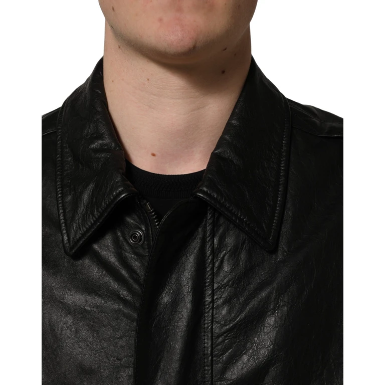 Dolce & Gabbana Black Leather Full Zip Men Biker Jacket Clothing - Men