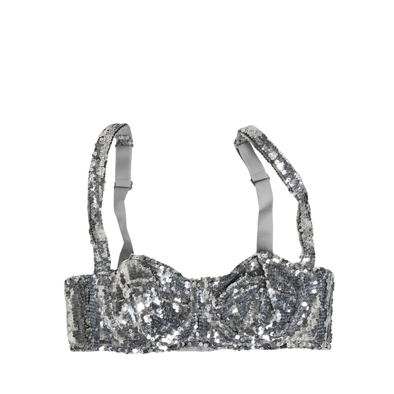 Dolce & Gabbana Silver Sequined Nyon Balconnet Bra Underwear Nylon Clothing - Women