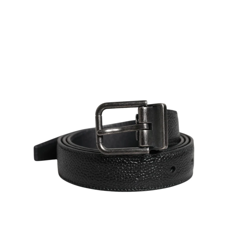 Black Calf Leather Classic Metal Buckle Belt - Men