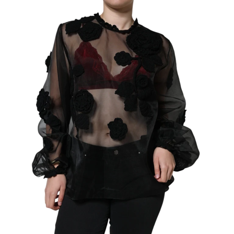Dolce & Gabbana Black Nylon Mesh Transparent Floral Blouse Polyester - Women