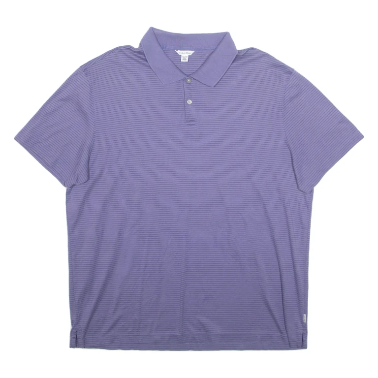 CALVIN KLEIN Mens Polo Shirt Blue Striped 2XL