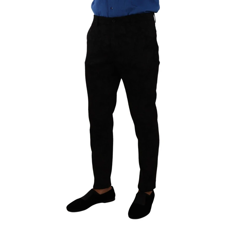 Dolce & Gabbana Black Brocade Skinny Formal Trouser Dress Pants Polyester - Men