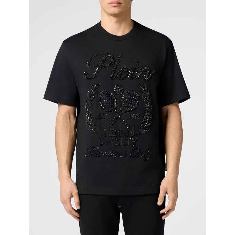 Cotton T-shirt with Embroidered Logo and Bead and Rhinestone Applications (PAFCMTK9024PJY002N0202)