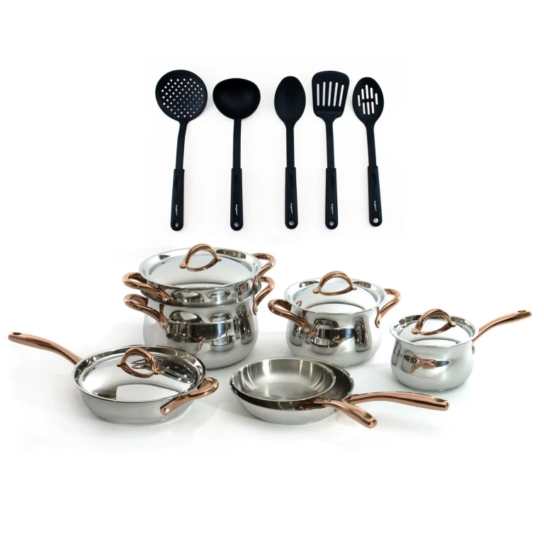 Ouro Gold 16Pc 18/10 Stainless Steel Cookware Set with SS Lids