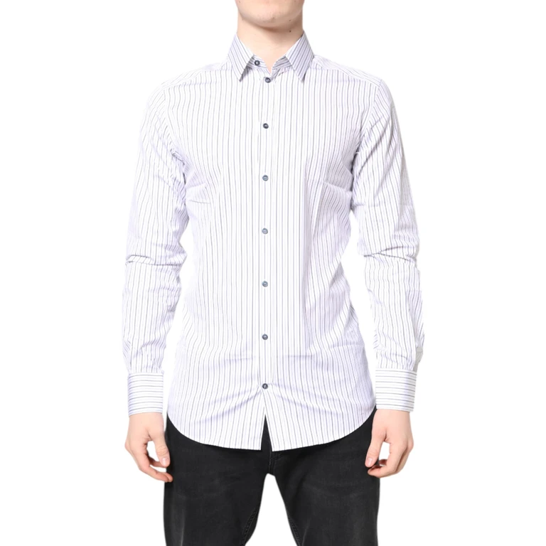 Dolce & Gabbana White Stripes Gold Cotton Formal Shirt - Men