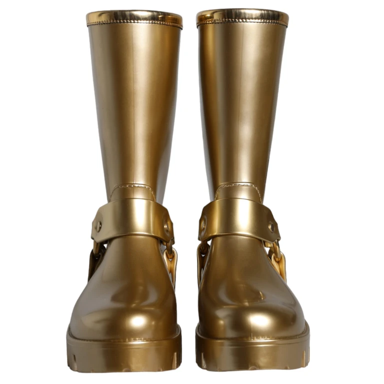 Dolce & Gabbana Metallic Gold Rubber Pvc Rain Boots Shoes Pu Polyester - Women