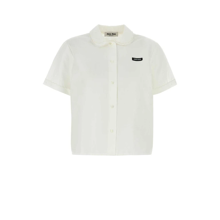 Miu Miu White Poplin Shirt Bianco Exterior: Cotton Linen Camicie - Women