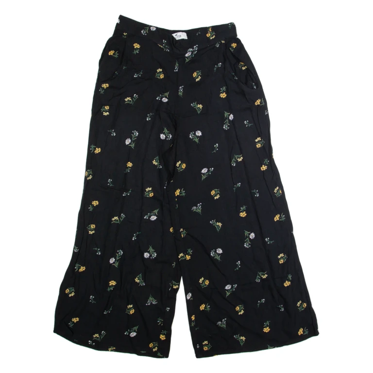 HOLLISTER Floral Womens Trousers Black Regular Wide-Leg W24 L22