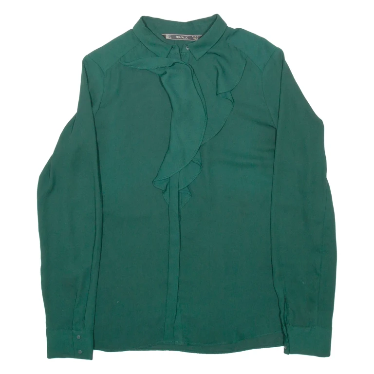 ZARA Womens Shirt Green Long Sleeve Viscose S
