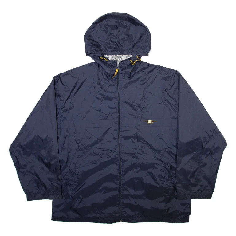 STARTER Mens Track Jacket Blue Nylon Hooded XL