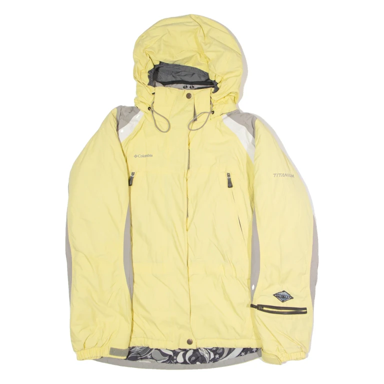 COLUMBIA Insulated Womens Coat Yellow Hooded Colourblock S