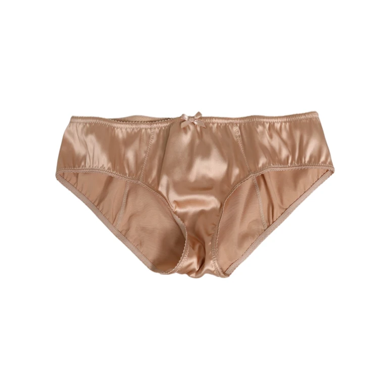 Dolce & Gabbana Beige Silk Satin Floral Lace Panty Brief Underwear Clothing - Women