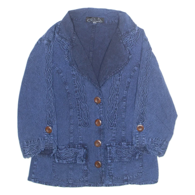 GIOCAM Womens Blouse Blue V-Neck Long Sleeve M