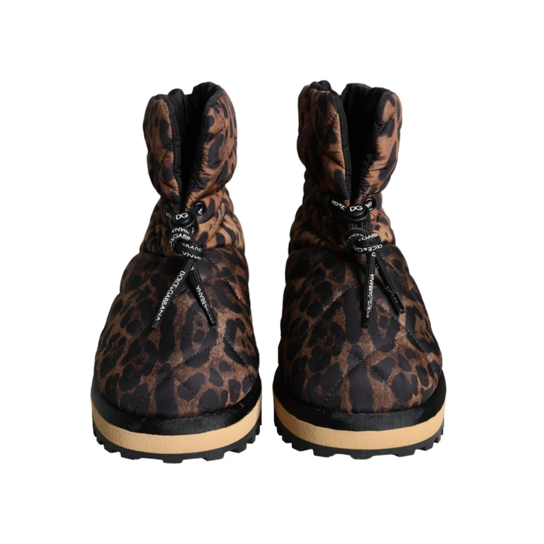 Dolce & Gabbana Brown Leopard Ankle Boots Padded Shoes Nylon - Men