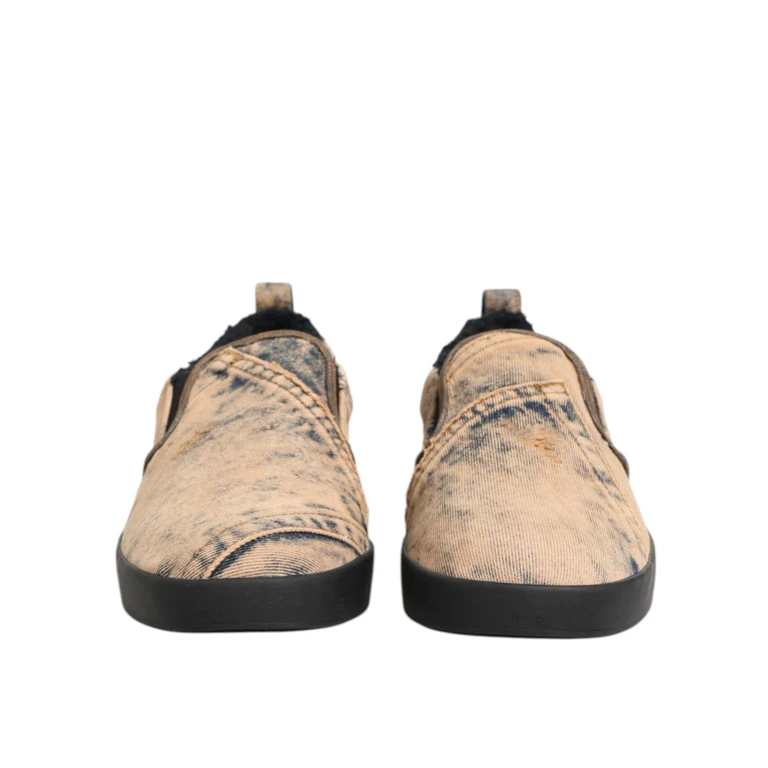 Dolce & Gabbana Beige Cotton Low Top Slip On Sneakers Shoes - Men