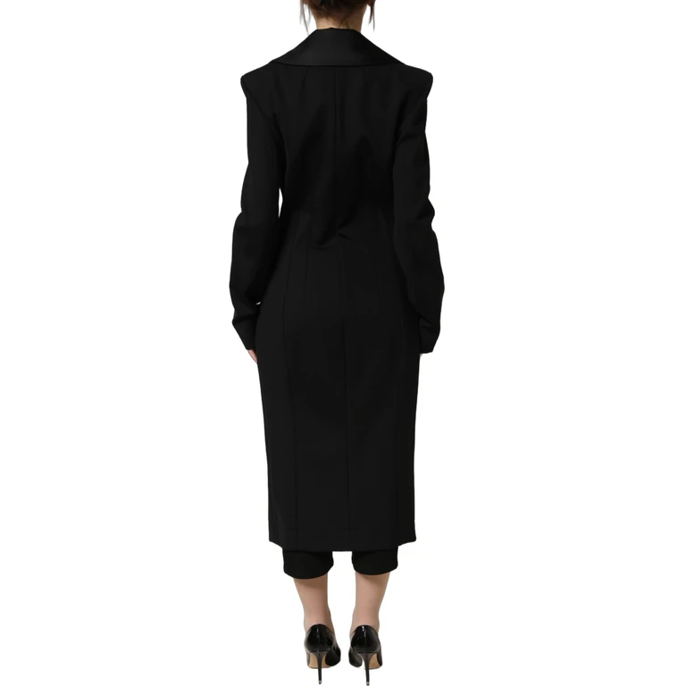 Dolce & Gabbana Black Nylon Double Breasted Coat Jacket Silk Elastane Polyester Clothing - Women