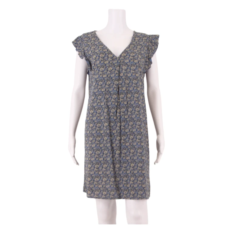 FAT FACE Womens Shift Dress Blue Viscose Floral Short Sleeve Knee Length UK 10