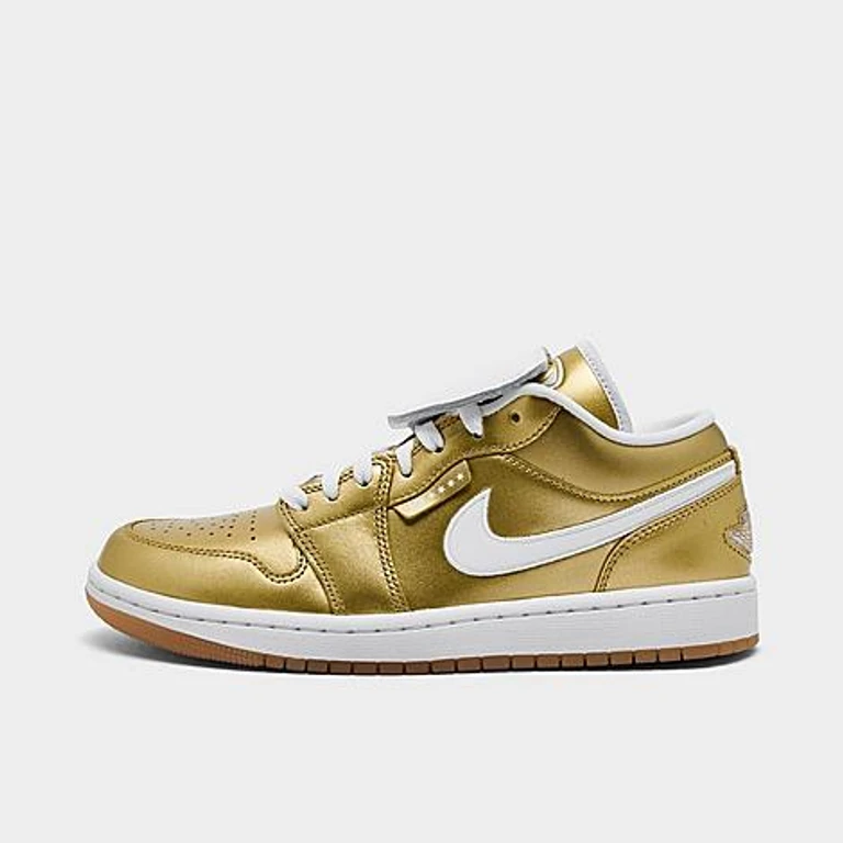 Jordan Women's Air 1 Low SE Casual Shoes in Gold/White/Gum Yellow Size: 5.0