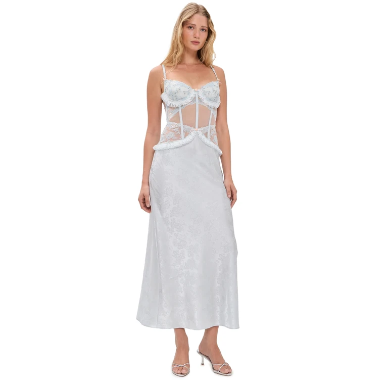 For Love & Lemons Maribel Maxi Slip Dress Blue XL