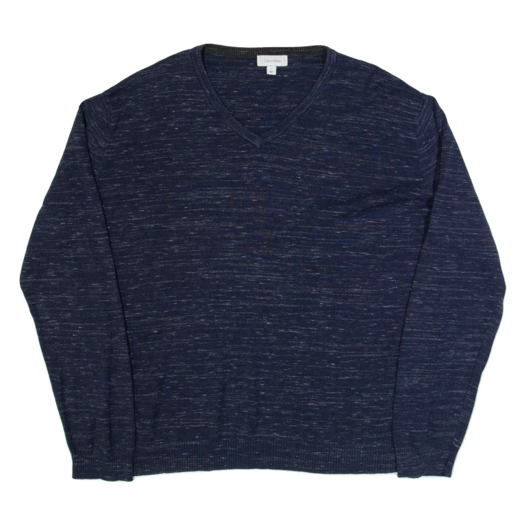 CALVIN KLEIN Mens Jumper Blue V-Neck Tight Knit L