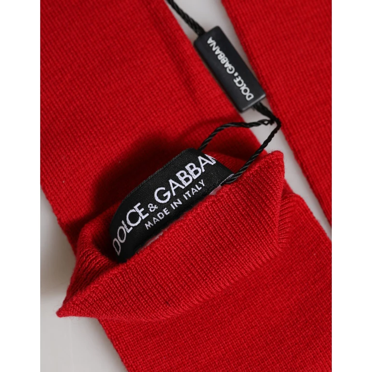 Red Wool Knitted Fingerless Elbow One Length Gloves - Women