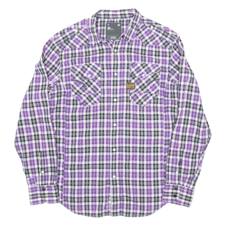 G-STAR Mens Shirt Purple Check Long Sleeve XL
