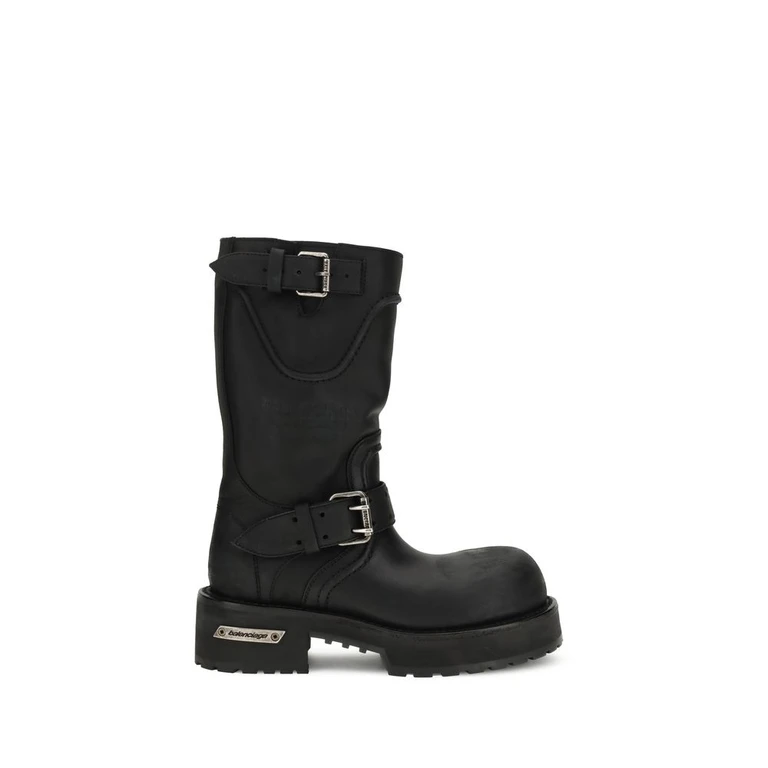 Balenciaga Black Calf Leather Bos Taurus Lace-Up Boots - Women