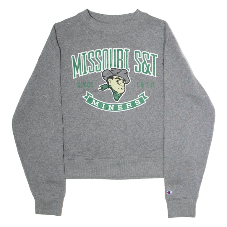 CHAMPION Missouri S&T Miners Cropped Womens Sweatshirt Grey Crew Neck USA S