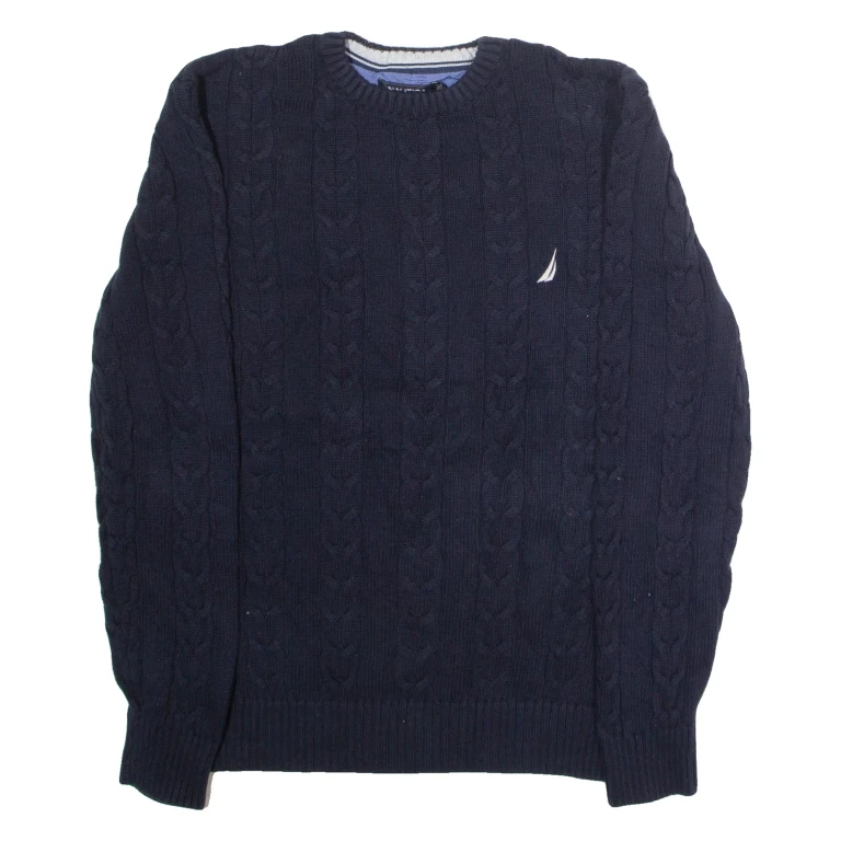 NAUTICA Mens Jumper Blue Crew Neck Cable Knit L