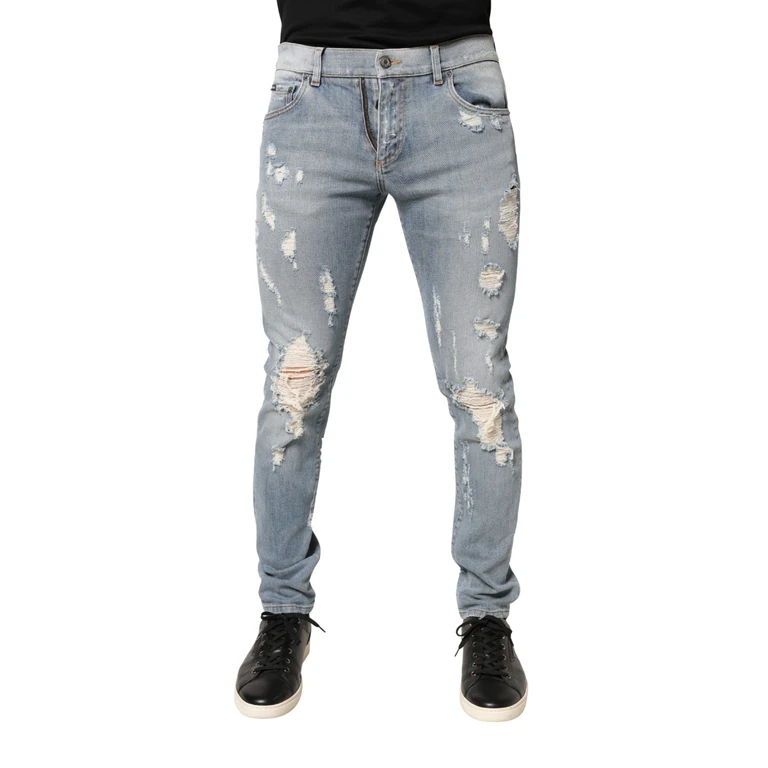 Dolce & Gabbana Light Blue Distressed Skinny Men Denim Jeans Cotton Elastane Clothing - Men