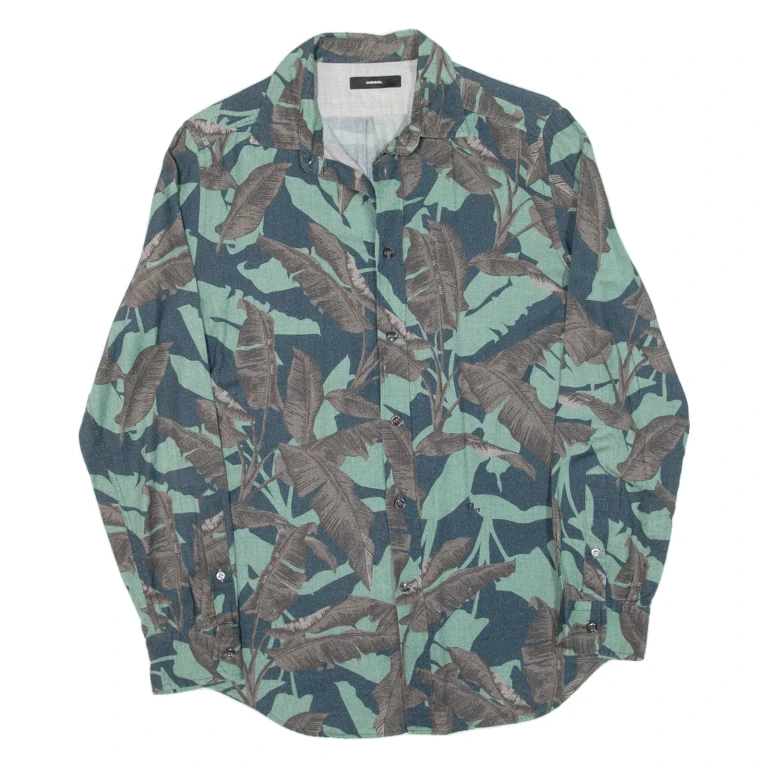 DIESEL Mens Shirt Green Floral Long Sleeve XS