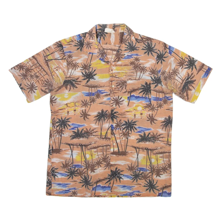 FANTY Mens Hawaiian Shirt Beige Floral M